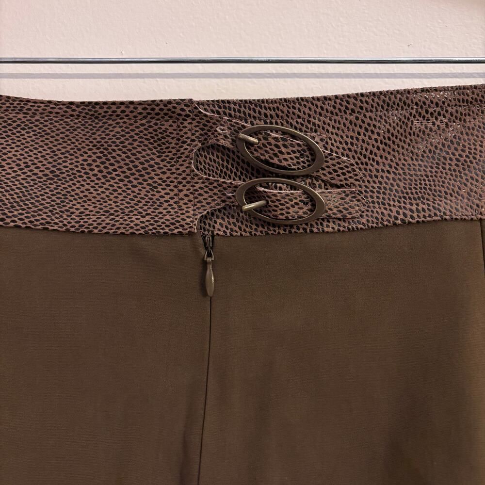Vera Crutina Silk Skirt 14 Brown Snake Belt Sheer Panel Midi Boho Festival - Picture 4 of 7